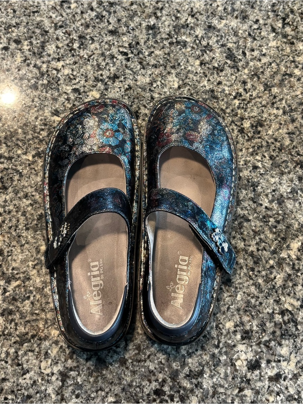Alegria Paloma Floral Iridescent Black Mary Jane Shoes - Picture 4 of 5